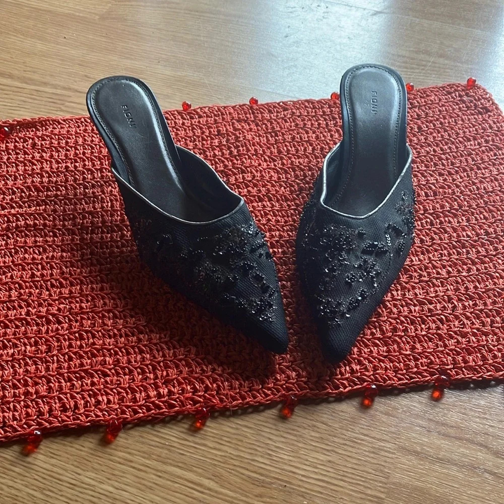 Vintage 90’s black beaded heels by Fioni .  Size 8 1/2 Super unique & beautiful